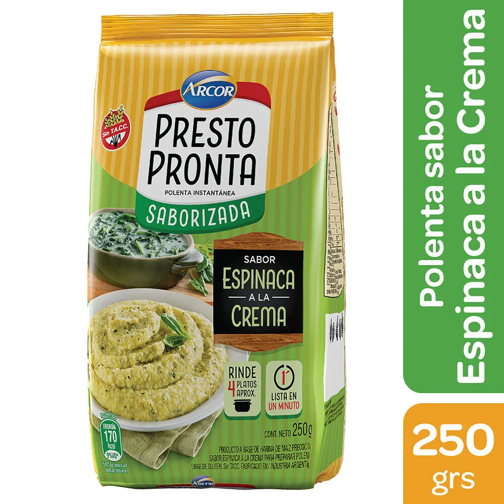 POLENTA SABORIZADA PRESTO PRONTA ESPINACA Y CREMA.