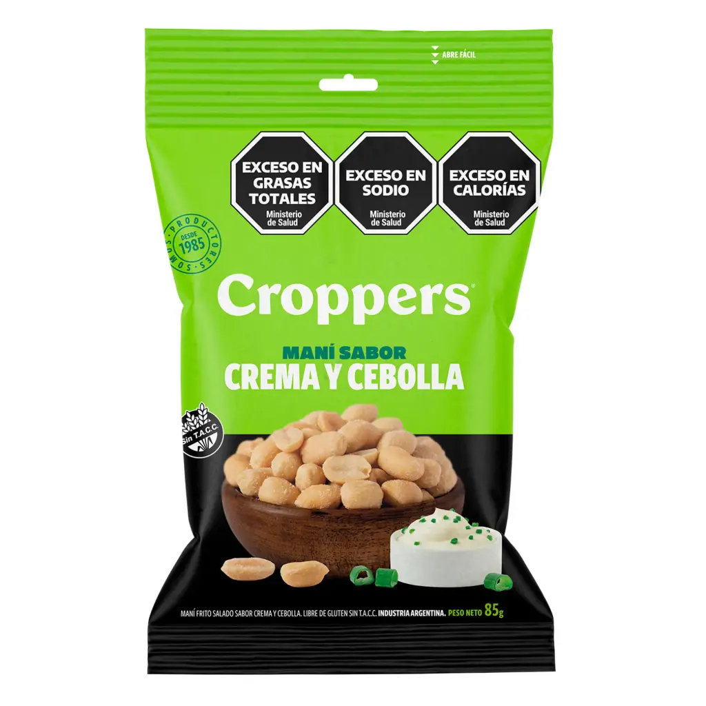 MANI SIN PIEL CROPPERS CREMA Y CEBOLLA 85GR