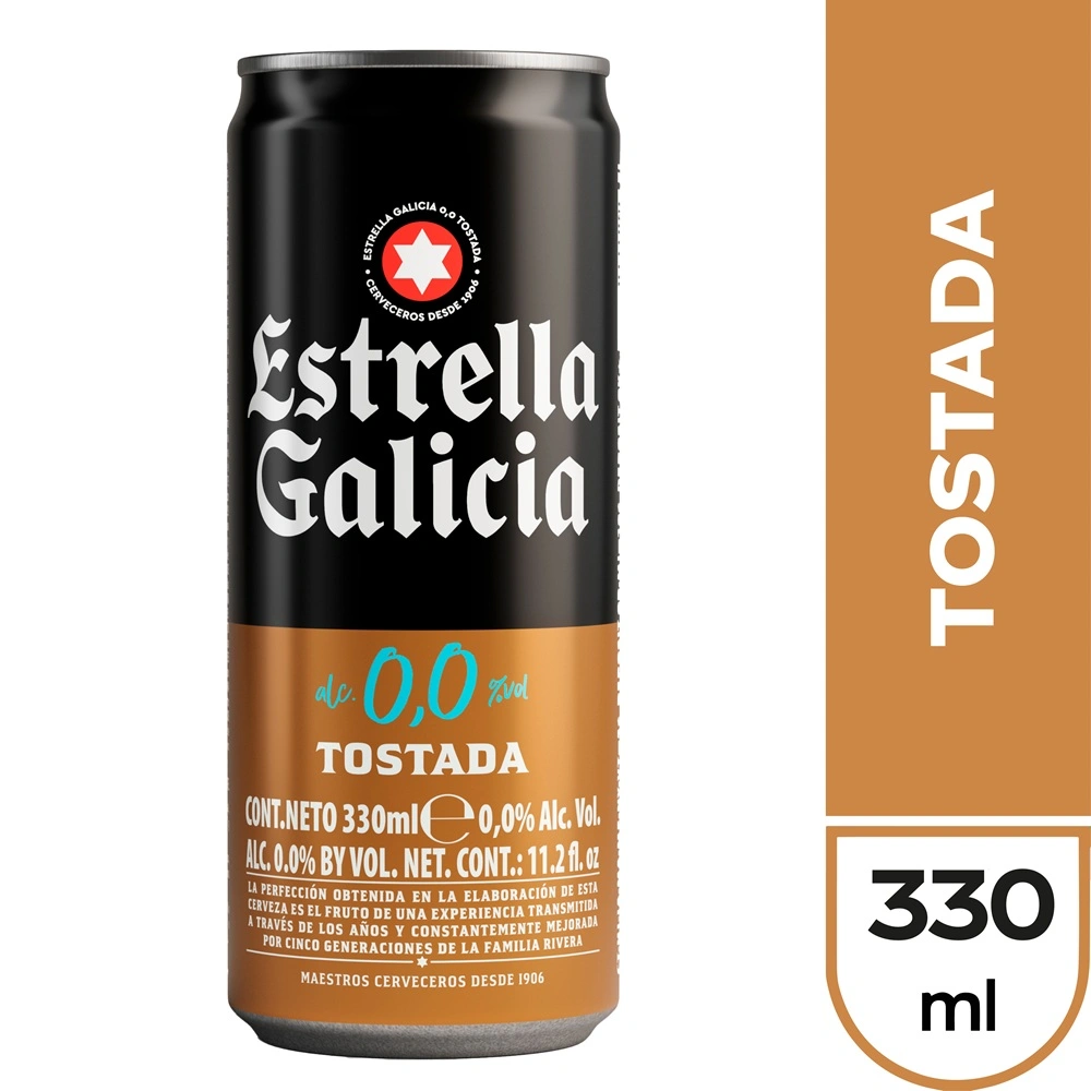 CERVEZA ESTRELLA GALICIA TOSTADA SIN ALCOHOL 330CC LATA