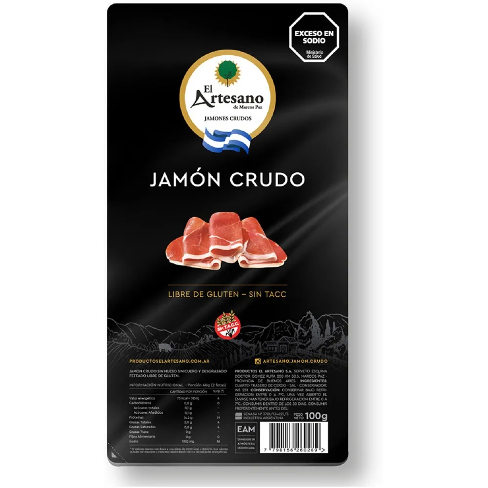 JAMON CRUDO FETEADO EL ARTESANO 100GR