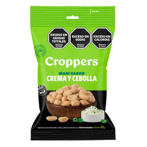 MANI SIN PIEL CROPPERS CREMA Y CEBOLLA 85GR