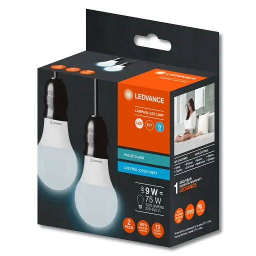 LAMPARA LEDVANCE CLASSIC 9W FRIA X2