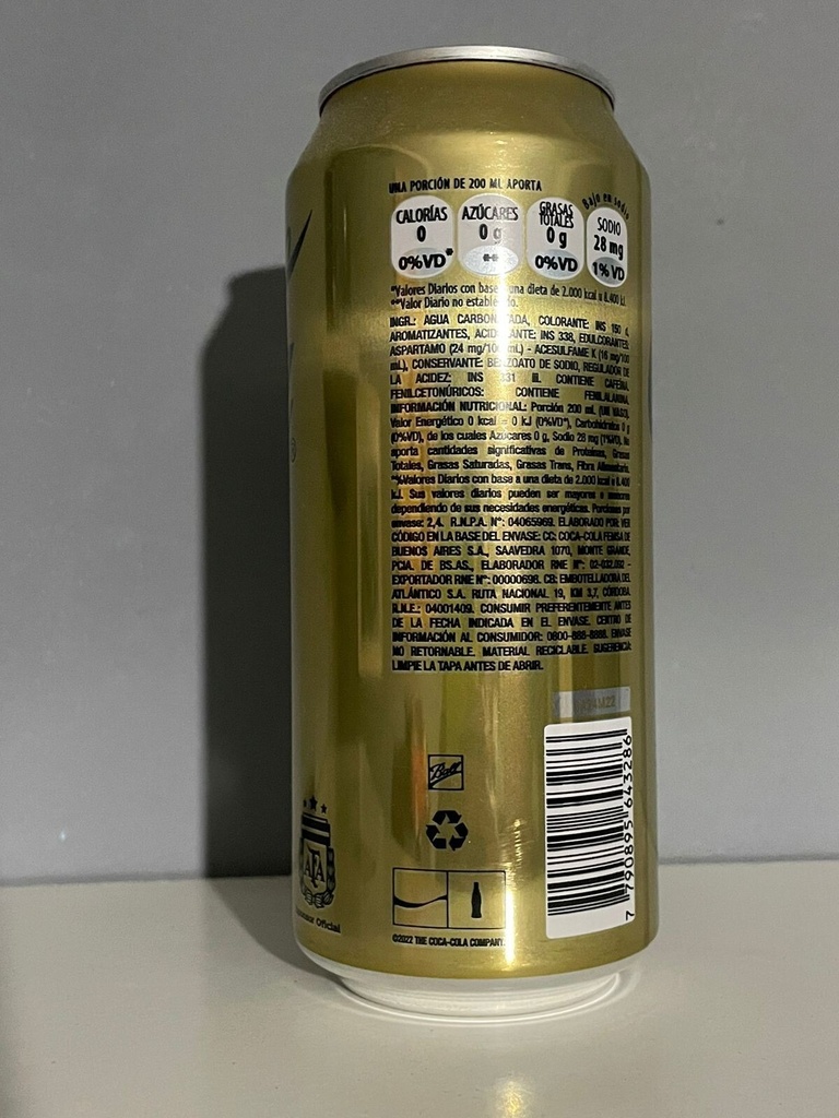 GASEOSA COCA COLA LATA S/AZUCAR EDICION MUNDIAL 354CC