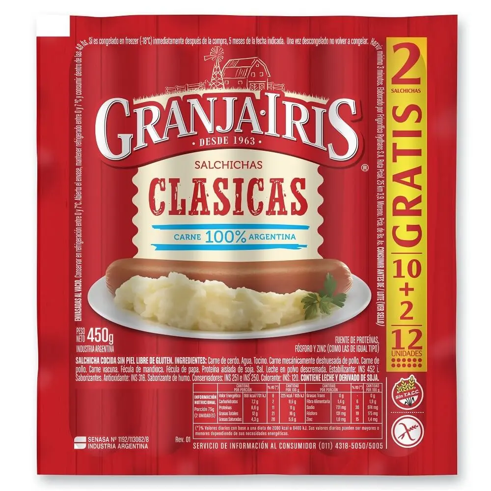SALCHICHAS GRANJA IRIS 12 UNIDADES