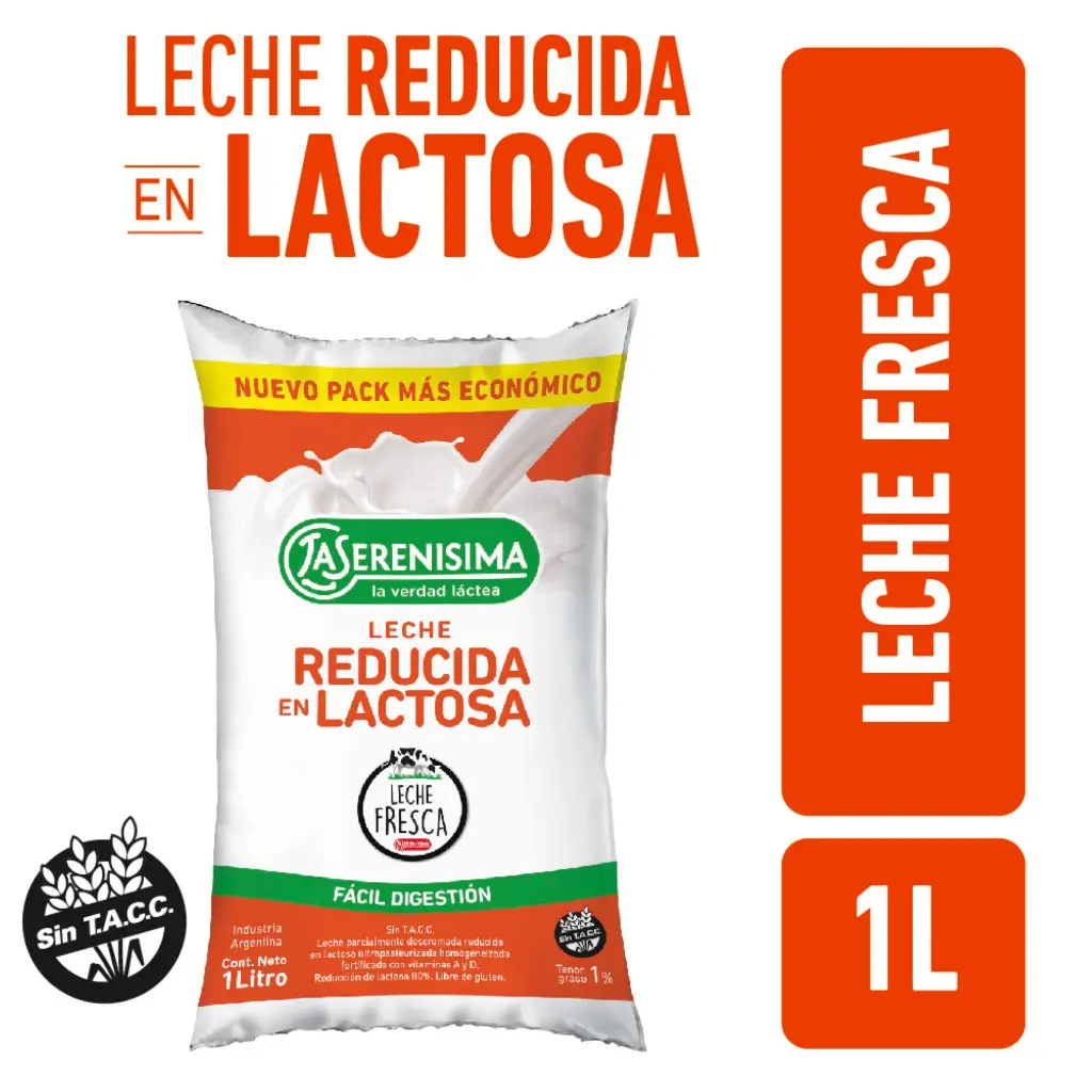 LECHE LA SERENISIMA REDUCIDA EN LACTOSA 1L SACHET