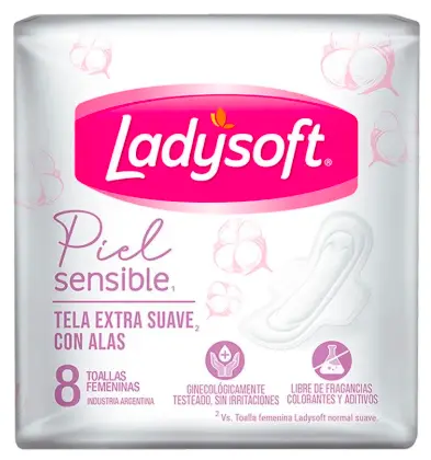 TOALLITAS FEMENINAS LADYSOFT PIEL SENSIBLE C/ALAS X8 