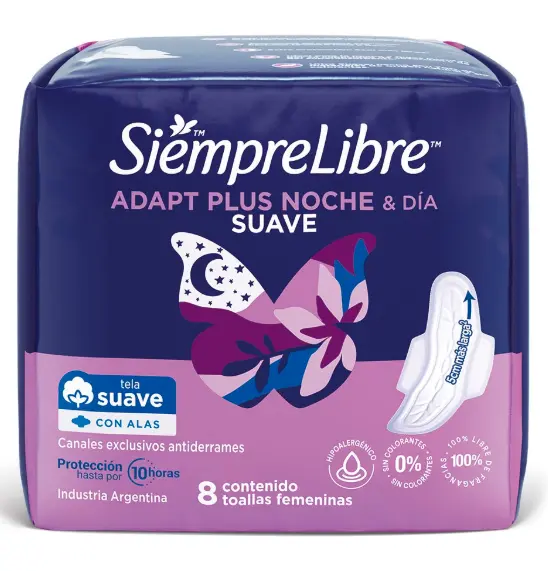 TOALLITAS FEMENINAS NOCTURNAS SIEMPRE LIBRE X8