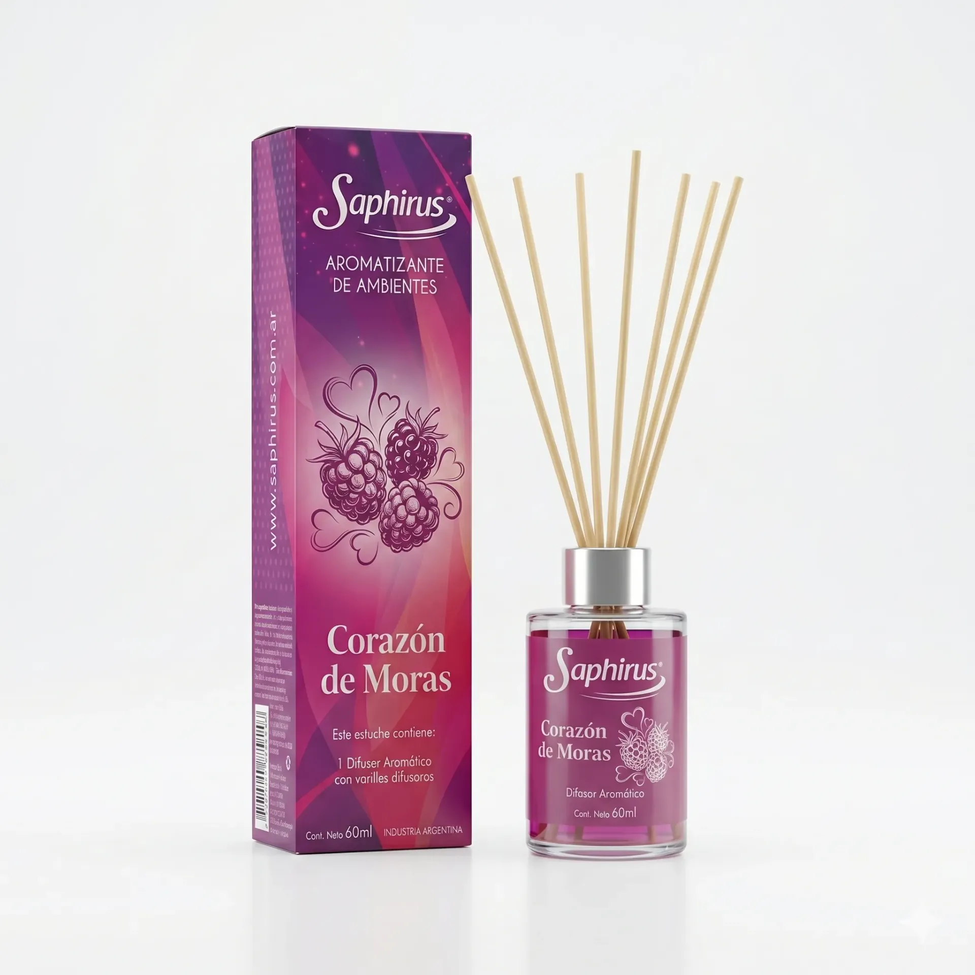DIFUSOR AROMATICO SAPHIRUS CORAZON DE MORAS 60ML