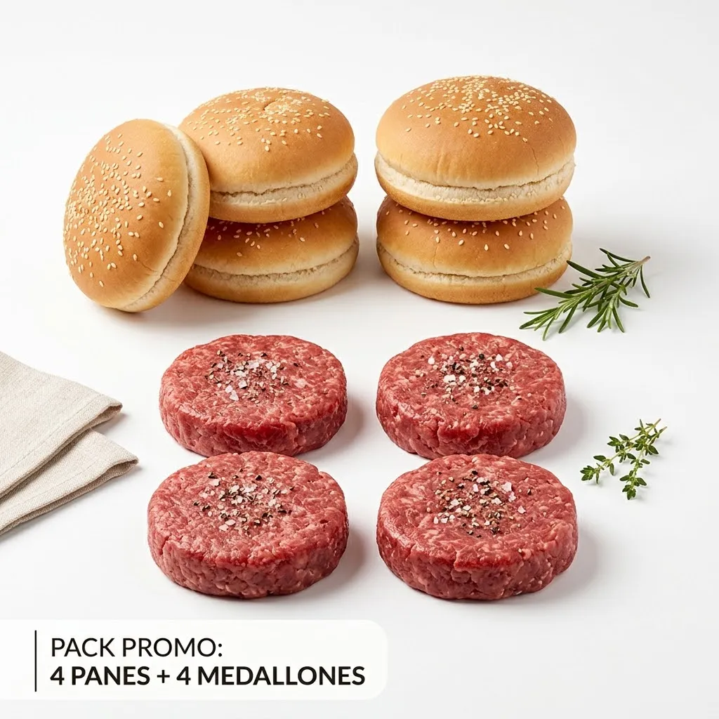 PROMO HAMBURGUESAS 4 PANES + 4 MEDALLONES