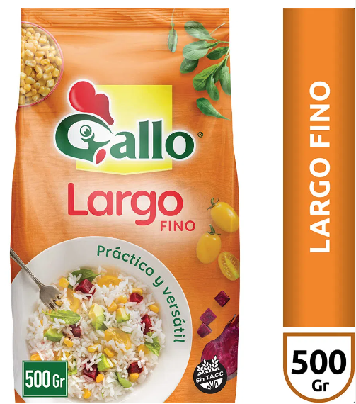 ARROZ GALLO LARGO FINO PAQUETE 500GR