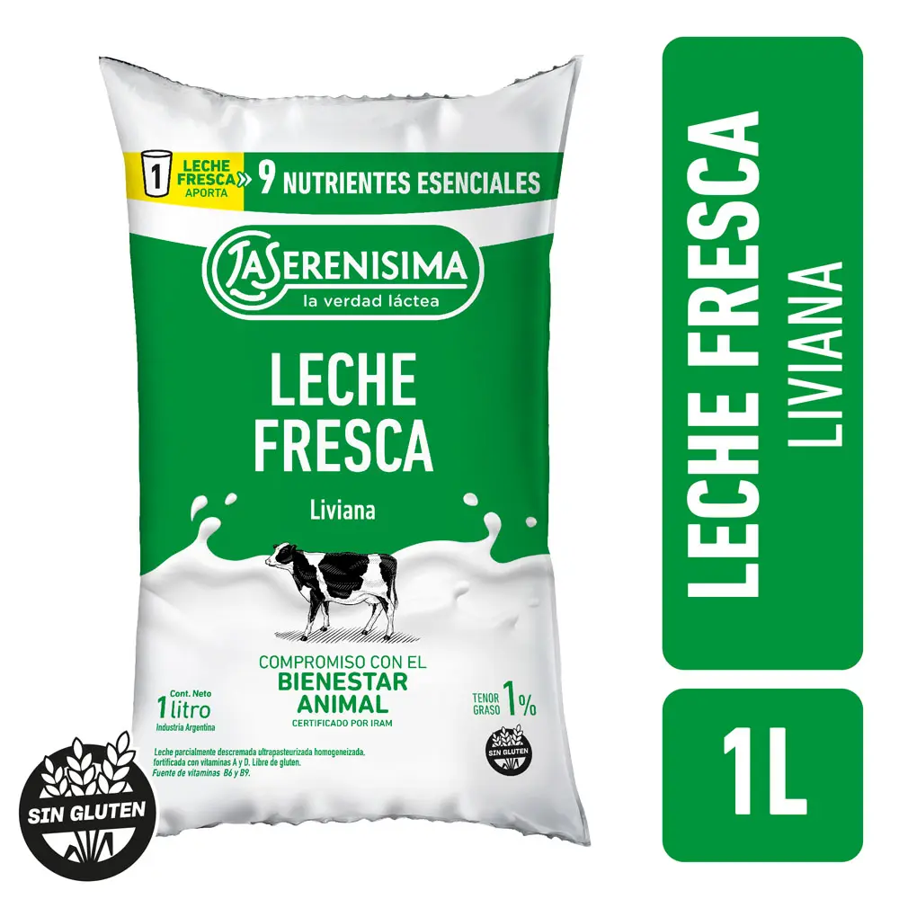 LECHE DESCREMADA SERENISIMA 1% SACHET 1L