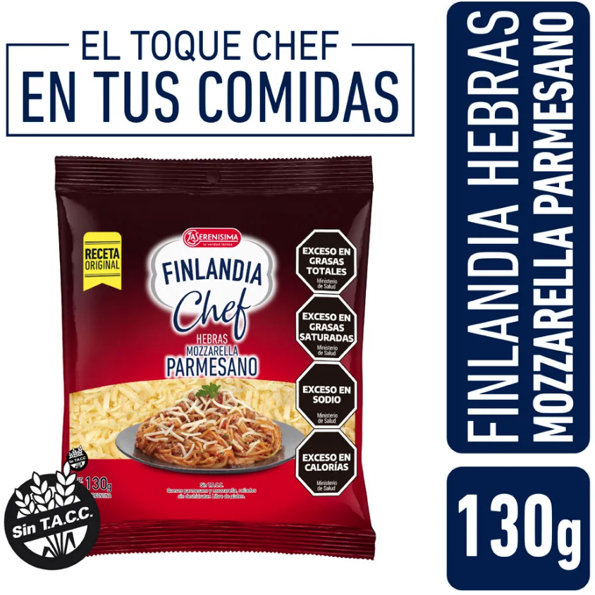 QUESO EN HEBRAS FINLANDIA CHEF MOZZARELLA PARMESANO 130GR