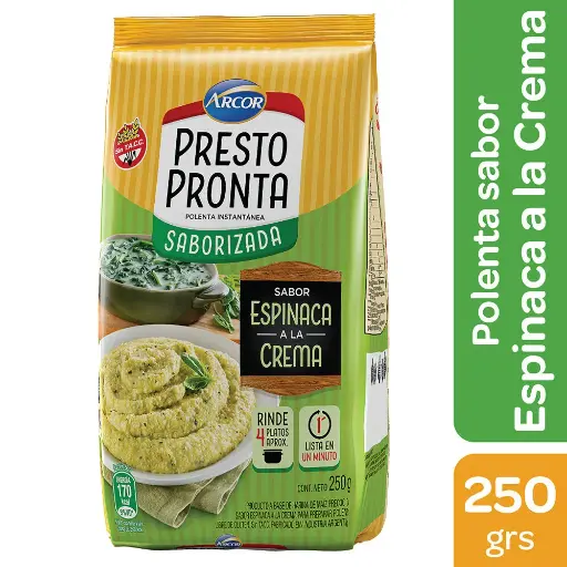 POLENTA SABORIZADA PRESTO PRONTA ESPINACA Y CREMA.