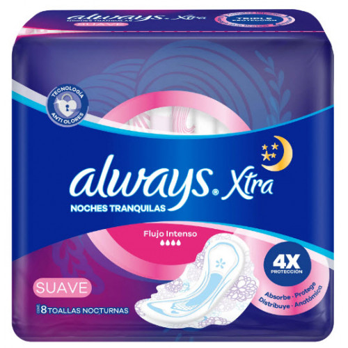 TOALLITAS FEMENINAS ALWAYS XTRA NOCTURNAS 8UN