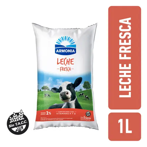 LECHE ENTERA LA ARMONIA SACHET 2% 1L